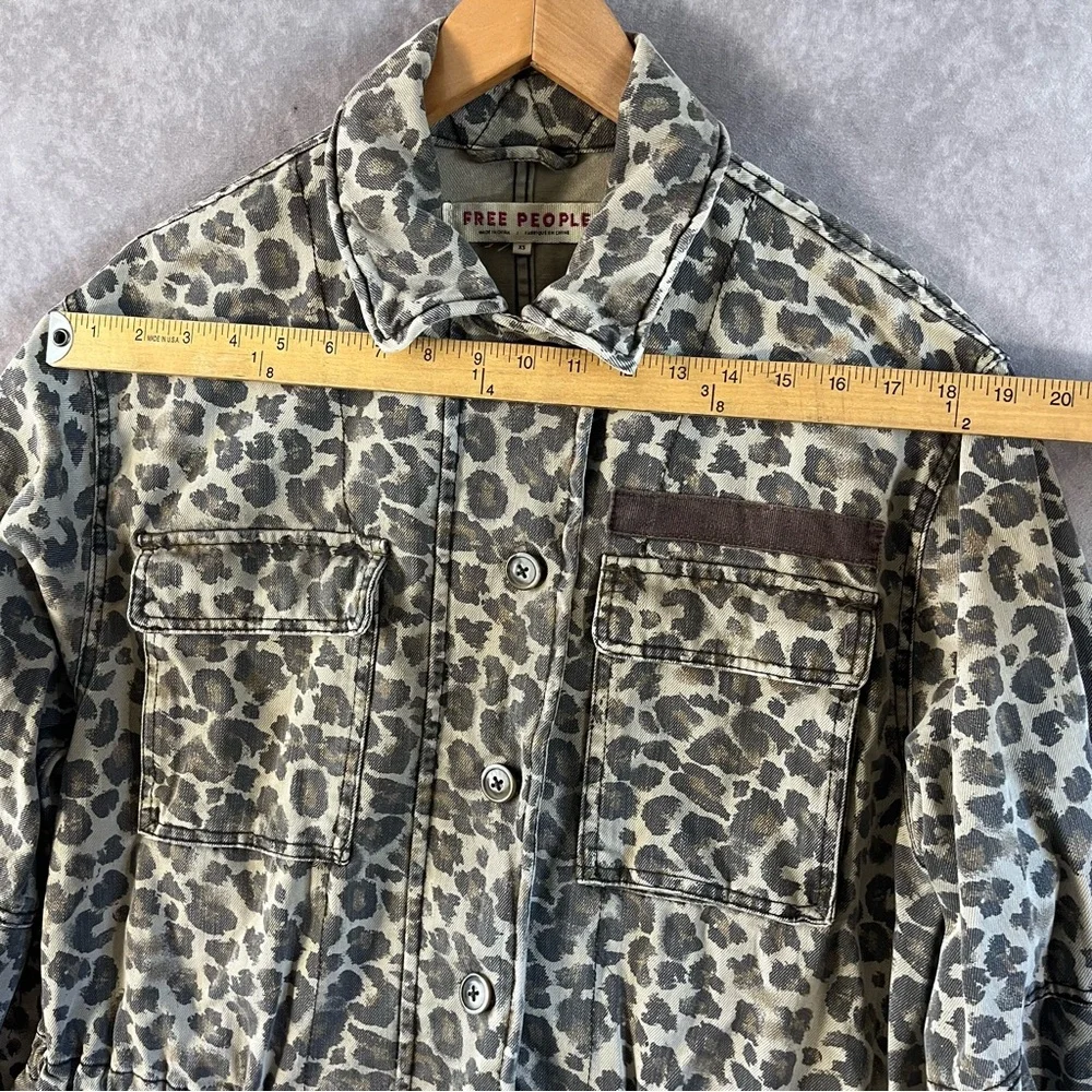 Free People Jacket Women XS Tan Military Field Animal Leopard Print Zip Button - Picture 8 of 14